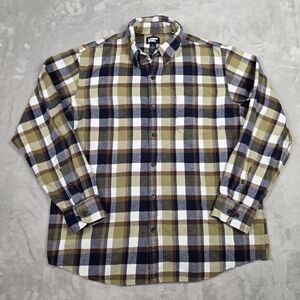 Lands' End Men's Plaid Shirt - Blue, White, Olive